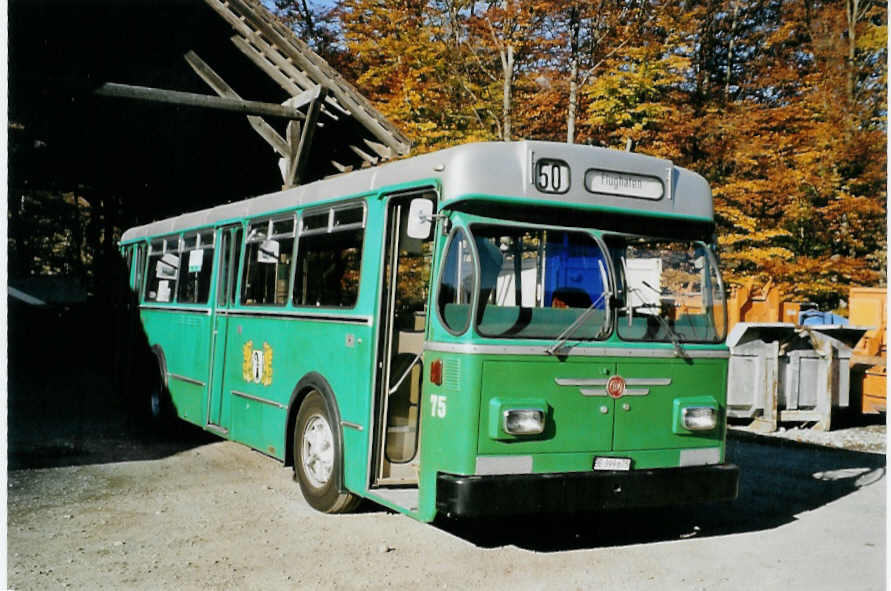 (081'416) - BVB Basel (RWB) - Nr. 75/BE 399'675 - FBW/FHS am 29. Oktober 2005 in Oberburg, Ziegelgut