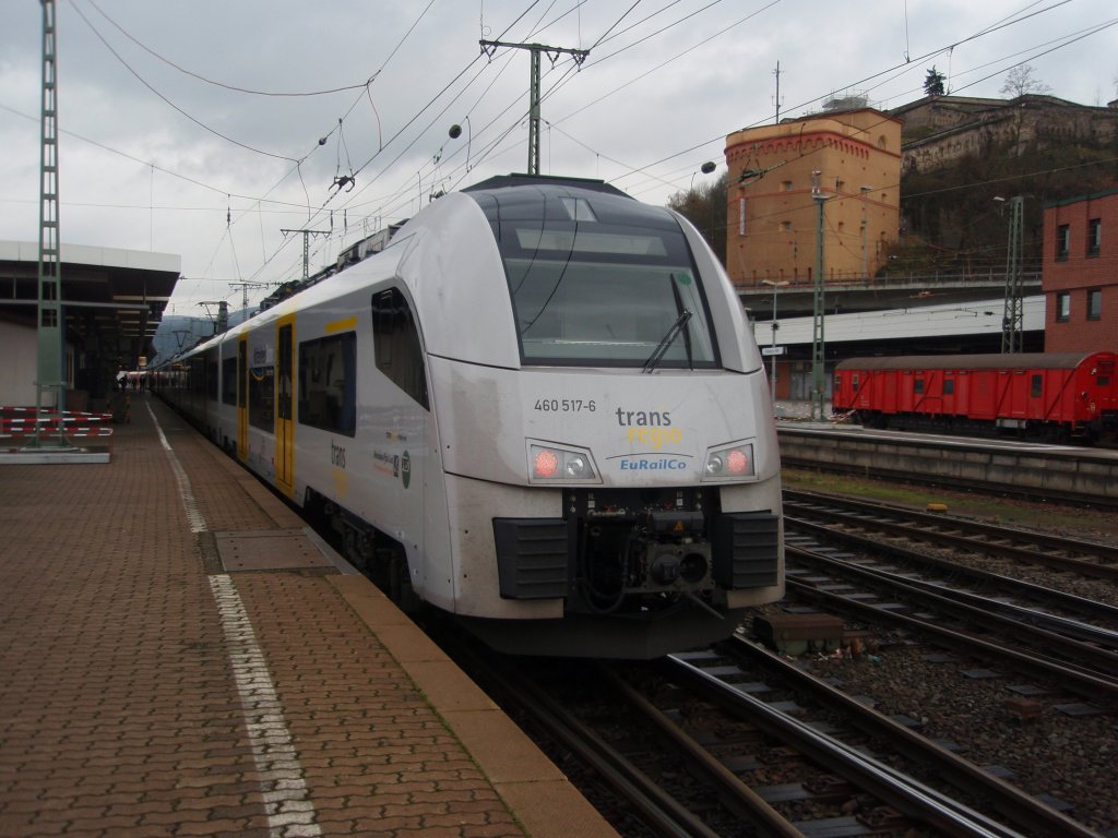 460 517 der trans regio als RB 32 nach Mainz Hbf in Koblenz Hbf. 12.12.2009
