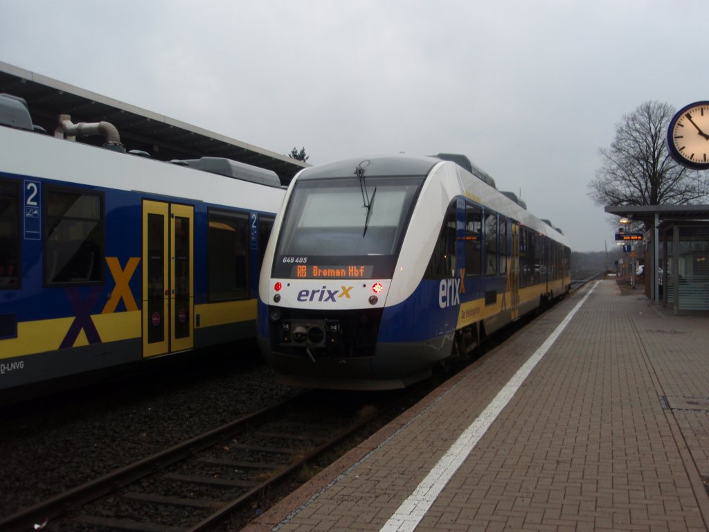 648 485 der Erixx Verkehrsgesellschaft als ERX Uelzen - Bremen Hbf in Soltau. 18.02.2012