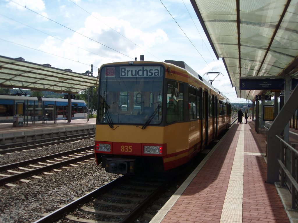 835 der Albtal Verkehrs Gesellschaft als S 9 Mhlacker - Bruchsal in Bretten. 31.07.2012