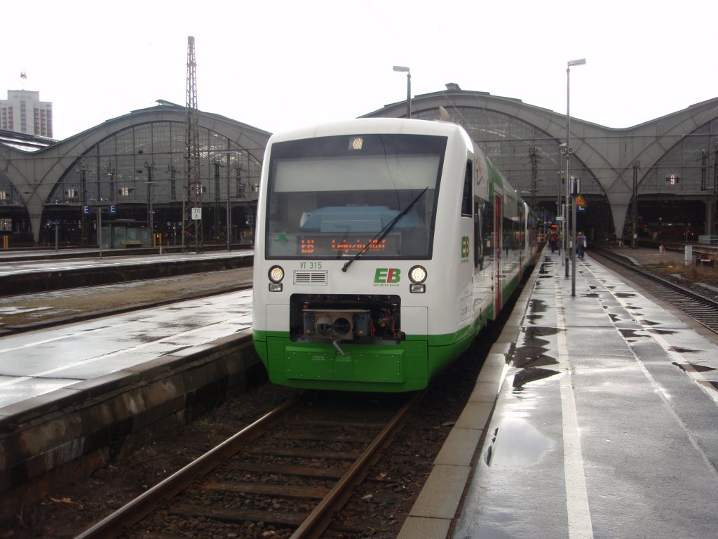 VT 315 der Erfurter Bahn als EB 33 aus Saalfeld (Saale) in Leipzig Hbf. 13.04.2013