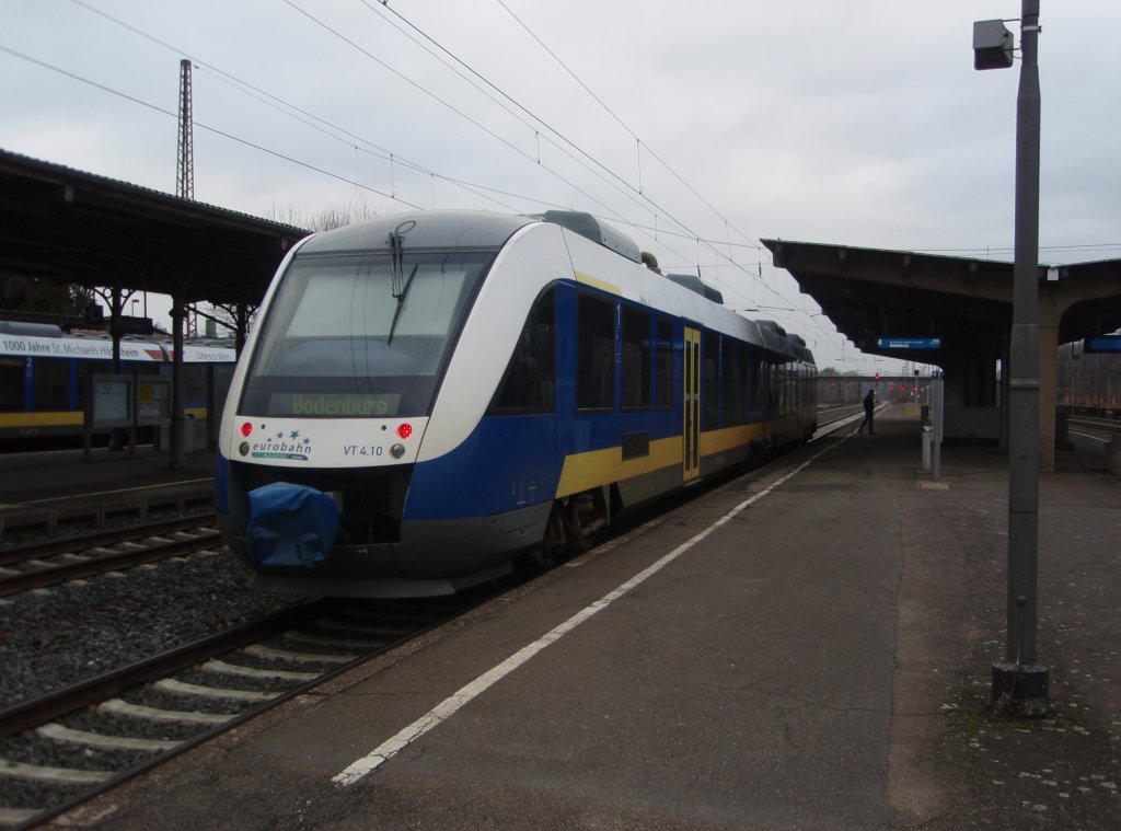 VT 4.10 der eurobahn als ERB Lhne (Westf.) - Hildesheim Hbf in Elze (Han.). 05.02.2011