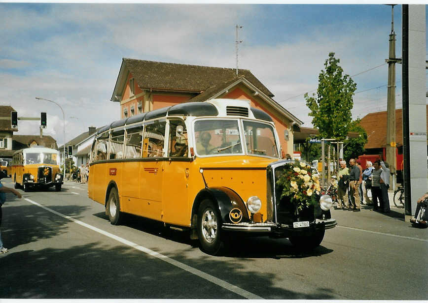 (085'012) - Tschannen, Arth - SZ 47'860 - Saurer/Eggli (ex OPC Ennetbrgen Nr. 2; ex M+79'513; ex P 23'153; ex P 2240) am 13. Mai 2006 beim Bahnhof Aarberg