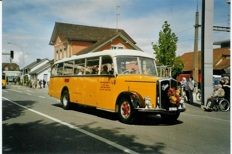 (085'017) - Jaggi, Gelterkinden - BL 7840 - Saurer/Saurer (ex Beney, Ayent; ex Rey, Ayent) am 13. Mai 2006 beim Bahnhof Aarberg