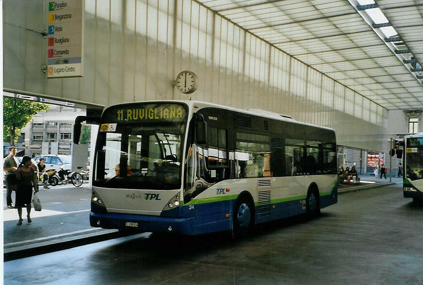 (088'614) - TPL Lugano - Nr. 34/TI 139'534 - Van Hool am 2. August 2006 in Lugano, Centro