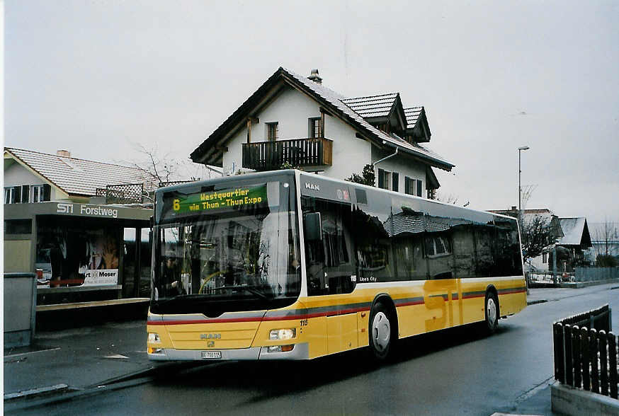 (090'930) - STI Thun - Nr. 115/BE 700'115 - MAN am 9. Dezember 2006 in Thun-Lerchenfeld, Forstweg