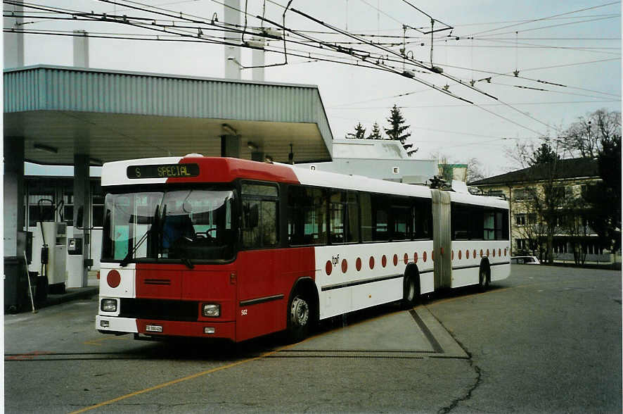 (092'017) - TPF Fribourg - Nr. 502/FR 300'406 - Volvo/Hess Gelenkduobus (ex TF Fribourg Nr. 102) am 17. Februar 2007 in Fribourg, Garage