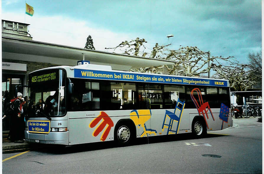 (092'416) - Busland, Burgdorf - Nr. 26/BE 122'011 - Scania/Hess am 3. Mrz 2007 beim Bahnhof Burgdorf