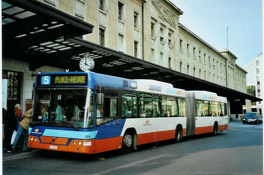 (092'922) - TPG Genve - Nr. 314/GE 96'644 - Volvo am 17. Mrz 2007 beim Bahnhof Genve