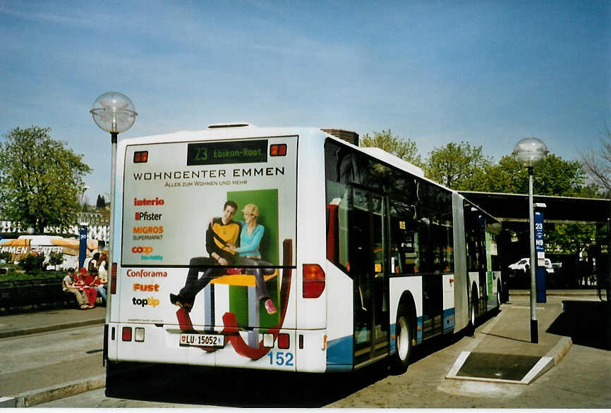 (093'911) - VBL Luzern - Nr. 152/LU 15'052 - Mercedes am 13. April 2007 beim Bahnhof Luzern