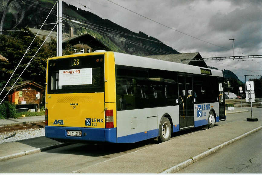 (095'520) - AFA Adelboden - Nr. 55/BE 611'055 - MAN/Gppel am 23. Juni 2007 beim Bahnhof Lenk