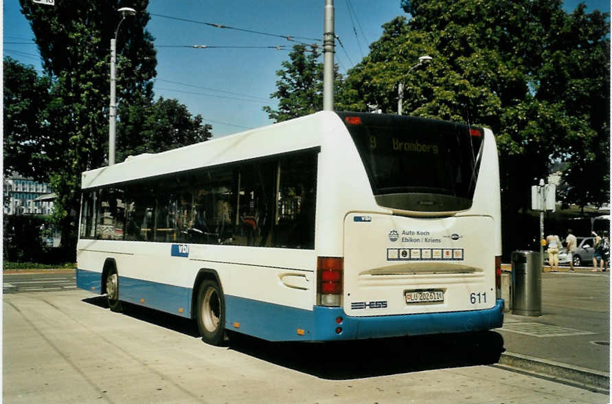 (096'221) - VBL Luzern - Nr. 611/LU 202'611 - Scania/Hess am 15. Juli 2007 beim Bahnhof Luzern