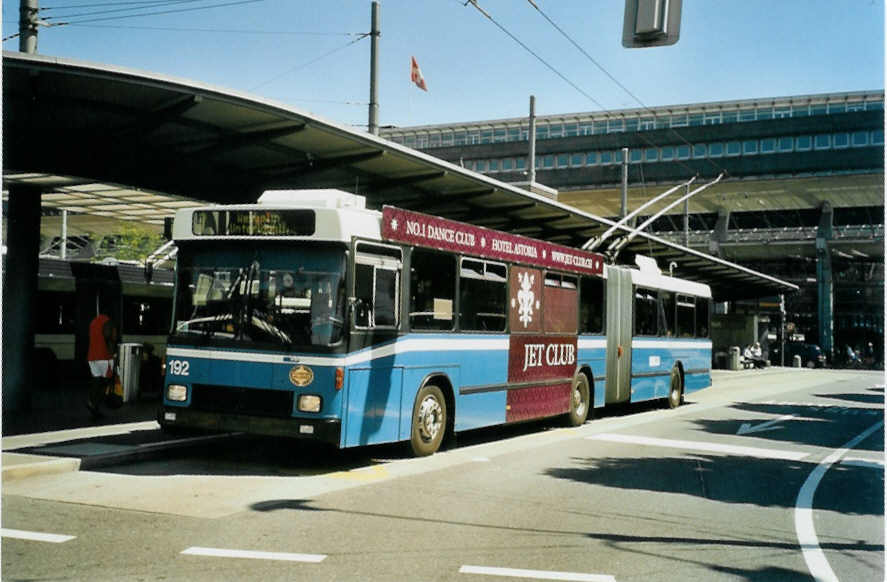 (096'301) - VBL Luzern - Nr. 192 - NAW/Hess Gelenktrolleybus am 15. Juli 2007 beim Bahnhof Luzern