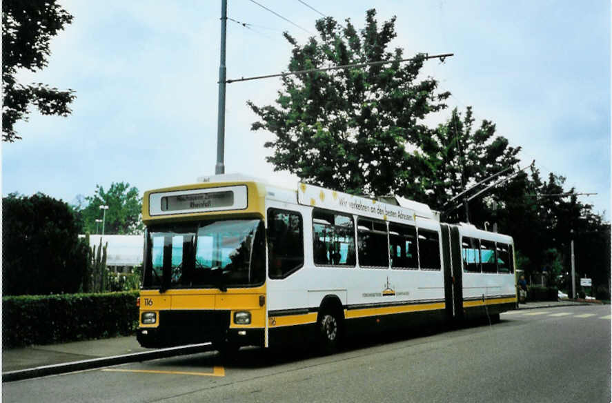 (096'518) - VBSH Schaffhausen - Nr. 116 - NAW/Hess Gelenktrolleybus am 21. Juli 2007 in Schaffhausen, Waldfriedhof