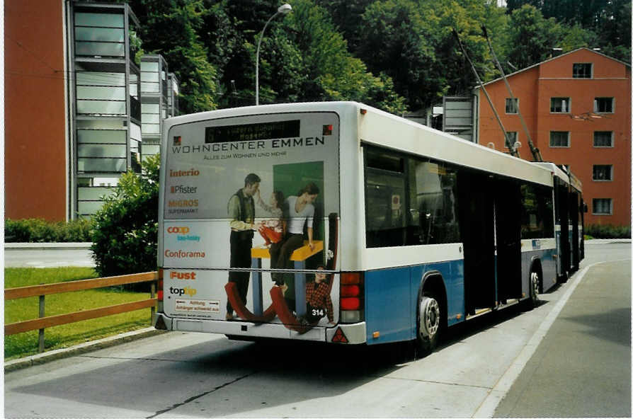 (096'808) - VBL Luzern - Nr. 314 - Lanz+Marti/Hess Personenanhnger am 23. Juli 2007 in Luzern, Wrzenbach