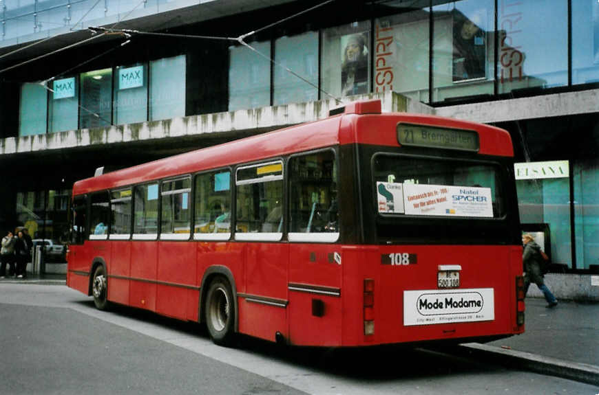 (100'501) - Bernmobil, Bern - Nr. 108/BE 500'108 - Volvo/R&J am 24. Oktober 2007 beim Bahnhof Bern