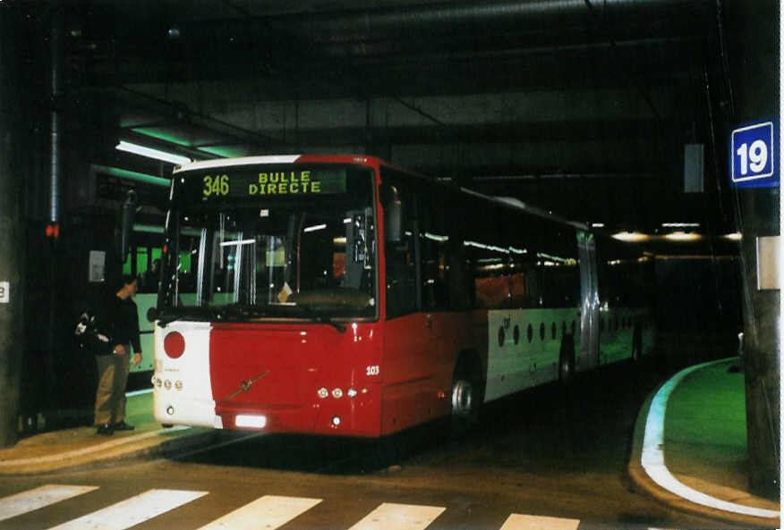 (100'622) - TPF Fribourg - Nr. 103/FR 300'211 - Volvo am 27. Oktober 2007 in Fribourg, Busbahnhof