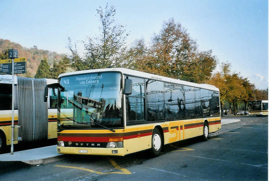 (100'719) - STI Thun - Nr. 9/BE 36'720 - Setra (ex AvH Heimenschwand Nr. 9) am 29. Oktober 2007 beim Bahnhof Thun (prov. Haltestelle)