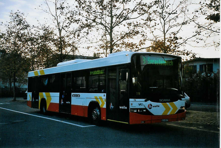 (101'013) - RVBW Wettingen - Nr. 76/AG 60'317 - Scania/Hess am 3. November 2007 in Wettingen, Garage