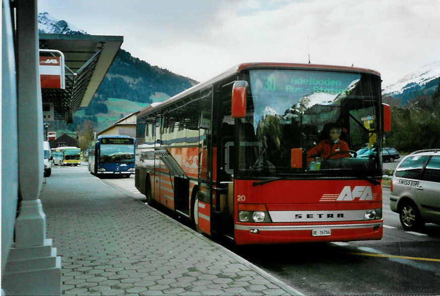 (101'526) - AFA Adelboden - Nr. 20/BE 26'706 - Setra (ex Nr. 6) am 2. Dezember 2007 beim Bahnhof Frutigen