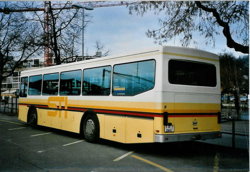 (101'904) - STI Thun - Nr. 6/BE 26'667 - Volvo/FHS (ex TSG Blumenstein Nr. 6) am 14. Dezember 2007 beim Bahnhof Thun (prov. Haltestelle)