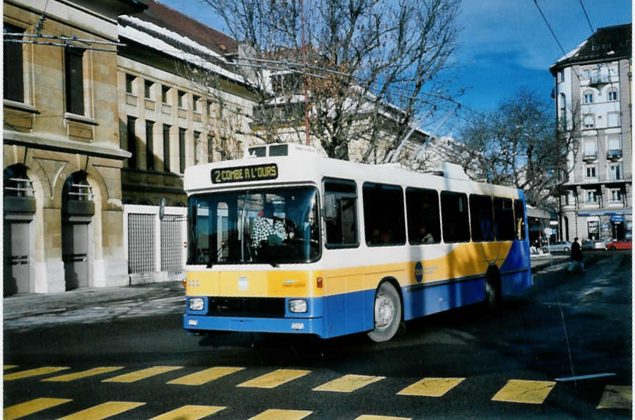 (102'130) - TC La Chaux-de-Fonds - Nr. 111 - NAW/Hess Trolleybus am 22. Dezember 2007 beim Bahnhof La Chaux-de-Fonds