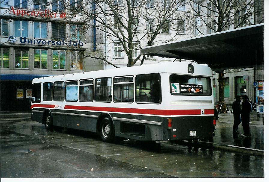 (103'402) - VBSG St. Gallen - Nr. 218/SG 141'218 - Saurer/Hess am 7. Januar 2008 beim Bahnhof St. Gallen