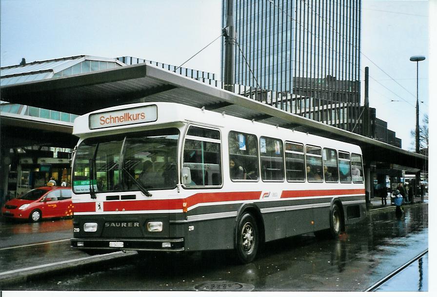 (103'410) - VBSG St. Gallen - Nr. 219/SG 141'219 - Saurer/Hess am 7. Januar 2008 beim Bahnhof St. Gallen