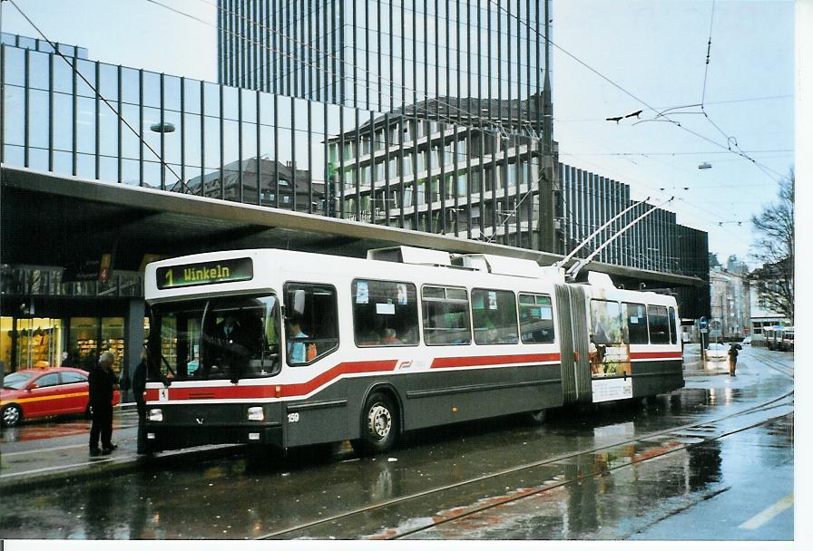 (103'414) - VBSG St. Gallen - Nr. 159 - NAW/Hess Gelenktrolleybus am 7. Januar 2008 beim Bahnhof St. Gallen