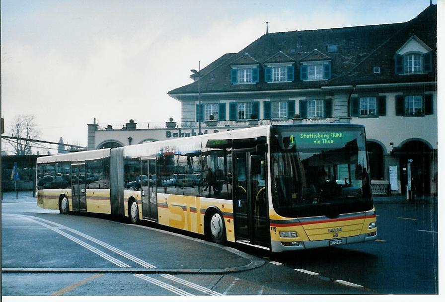 (103'521) - STI Thun - Nr. 119/BE 700'119 - MAN am 13. Januar 2008 beim Bahnhof Thun