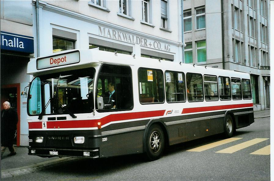 (104'106) - VBSG St. Gallen - Nr. 141'220 - Saurer/Hess am 4. Februar 2008 beim Bahnhof St. Gallen