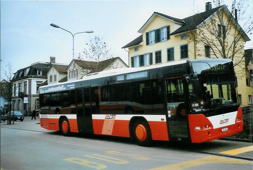 (104'128) - AOT Amriswil - Nr. 7/TG 691 - Neoplan (ex Vorfhrfahrzeug) am 4. Februar 2008 beim Bahnhof Amriswil