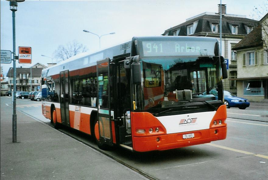 (104'129) - AOT Amriswil - Nr. 11/TG 693 - Neoplan am 4. Februar 2008 beim Bahnhof Amriswil