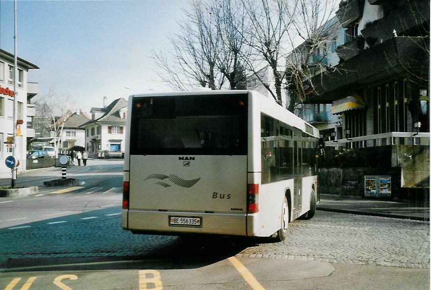 (104'135) - Lengacher, Mnsingen - Nr. 7/BE 556'335 - MAN/Gppel (ex AFA Adelboden Nr. 55; ex Matt, FL-Mauren Nr. 66) am 11. Februar 2008 beim Bahnhof Mnsingen