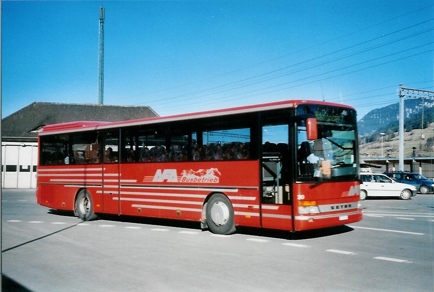 (104'636) - AFA Adelboden - Nr. 20/BE 26'706 - Setra (ex Nr. 6) am 24. Februar 2008 beim Bahnhof Frutigen