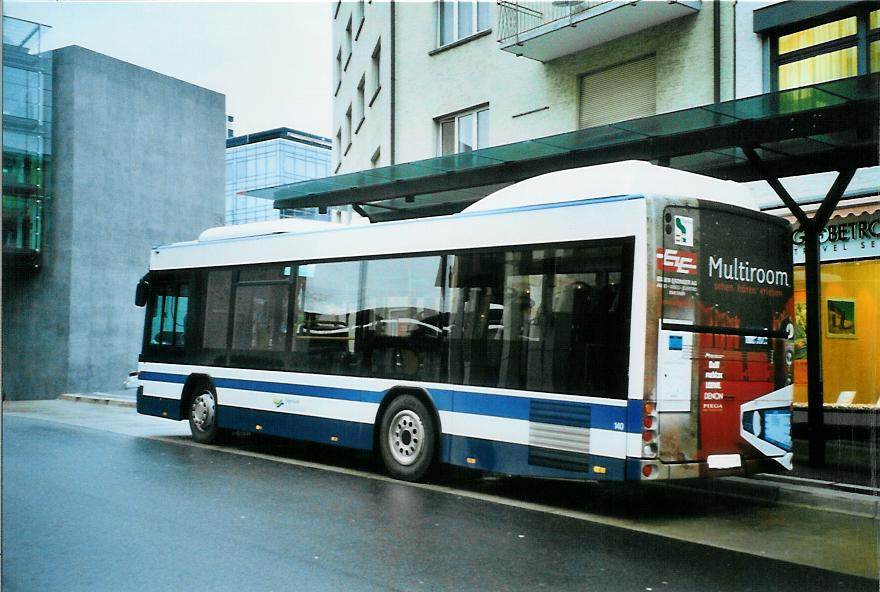 (105'324) - ZVB Zug - Nr. 140/ZG 3390 - Scania/Hess am 17. Mrz 2008 beim Bahnhof Zug