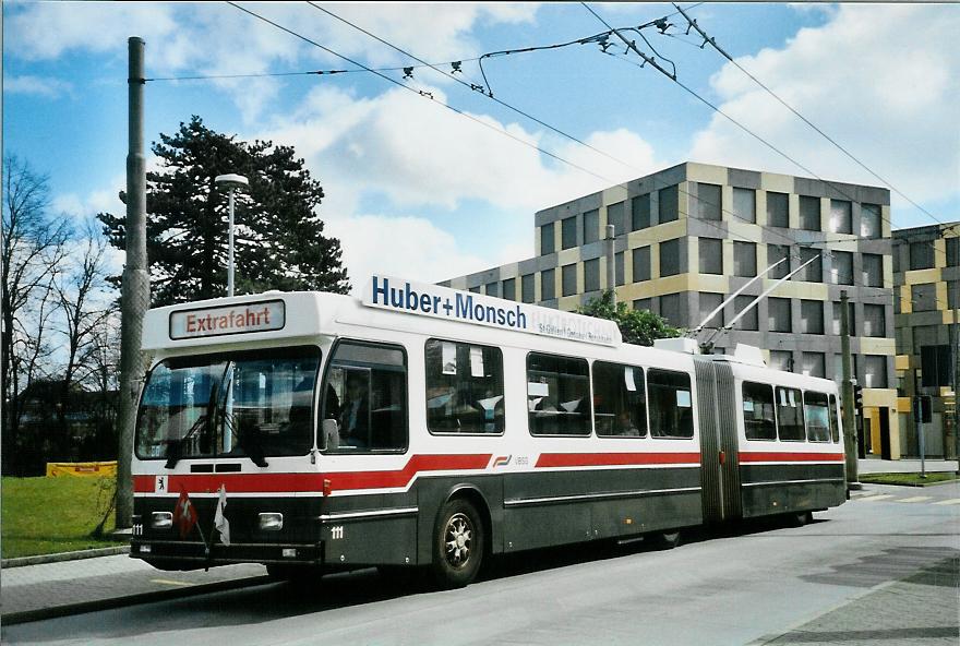 (105'913) - VBSG St. Gallen - Nr. 111 - Saurer/Hess Gelenktrolleybus am 29. Mrz 2008 in St. Gallen, Rosenbergstrasse