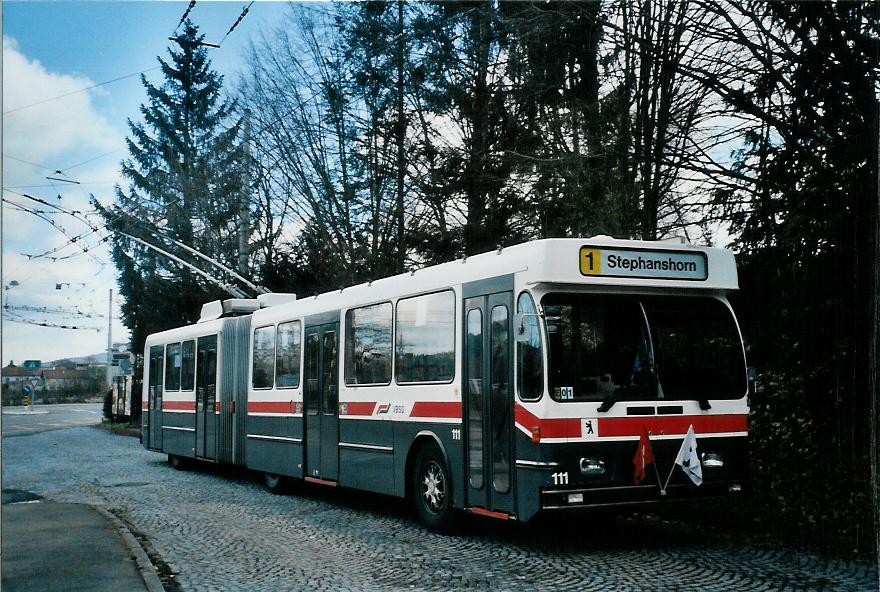 (105'917) - VBSG St. Gallen - Nr. 111 - Saurer/Hess Gelenktrolleybus am 29. Mrz 2008 in St. Gallen, Stocken