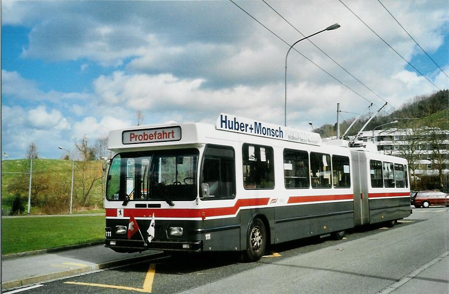 (105'924) - VBSG St. Gallen - Nr. 111 - Saurer/Hess Gelenktrolleybus am 29. Mrz 2008 in St. Gallen, Schlssli