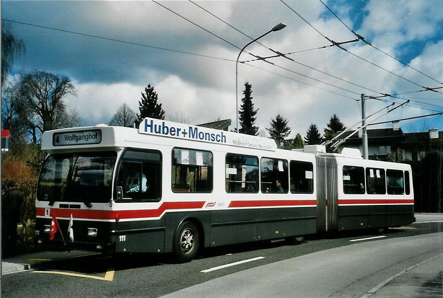 (105'926) - VBSG St. Gallen - Nr. 111 - Saurer/Hess Gelenktrolleybus am 29. Mrz 2008 in St. Gallen, Aetschberg