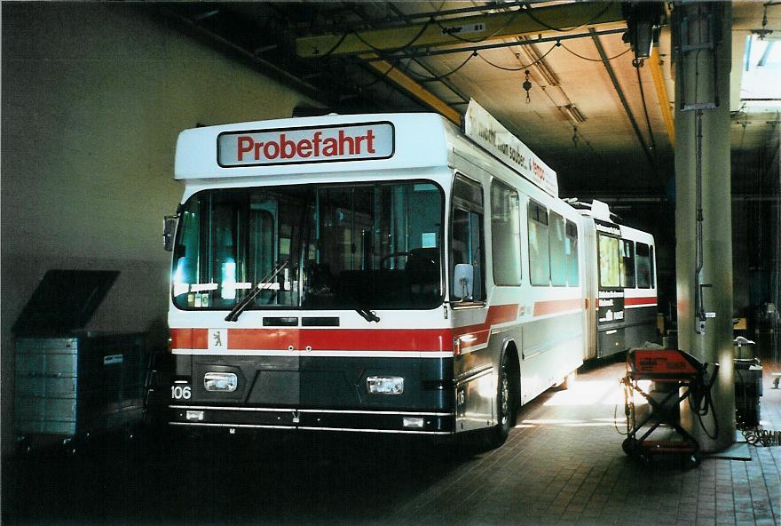 (105'934) - VBSG St. Gallen - Nr. 106 - Saurer/Hess Gelenktrolleybus am 29. Mrz 2008 in St. Gallen, Depot