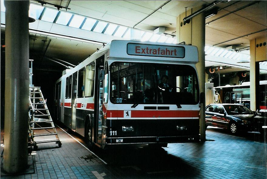 (106'001) - VBSG St. Gallen - Nr. 111 - Saurer/Hess Gelenktrolleybus am 29. Mrz 2008 in St. Gallen, Depot