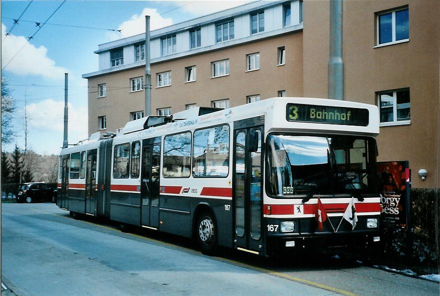 (106'012) - VBSG St. Gallen - Nr. 167 - NAW/Hess Gelenktrolleybus am 29. Mrz 2008 in St. Gallen, Heiligkreuz