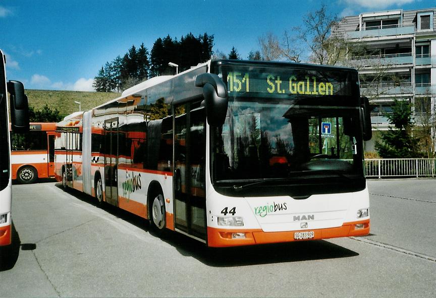 (106'313) - Regiobus, Gossau - Nr. 44/SG 283'909 - MAN am 13. April 2008 in Gossau, Depot