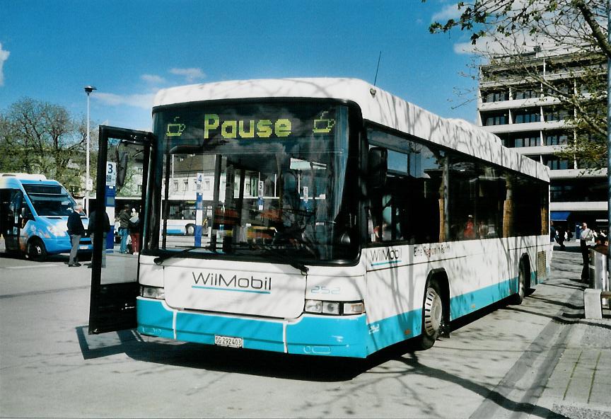 (106'420) - WilMobil, Wil - Nr. 252/SG 292'403 - Volvo/Hess (ex BOS Wil Nr. 23) am 13. April 2008 beim Bahnhof Wil