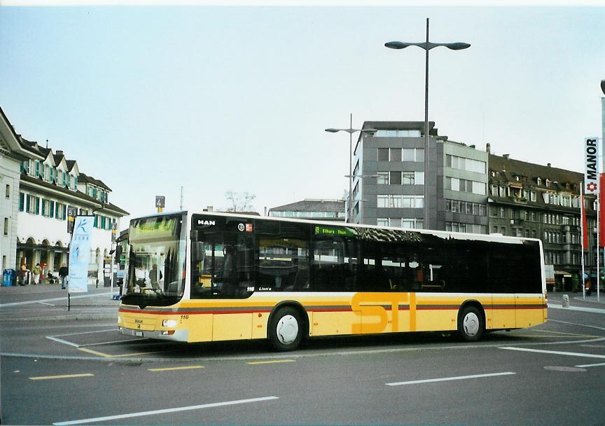 (106'905) - STI Thun - Nr. 116/BE 700'116 - MAN am 3. Mai 2008 beim Bahnhof Thun