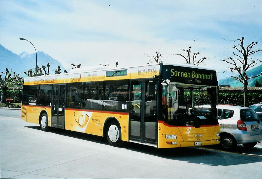 (106'921) - Dillier, Sarnen - Nr. 2/OW 10'166 - MAN am 10. Mai 2008 beim Bahnhof Sarnen