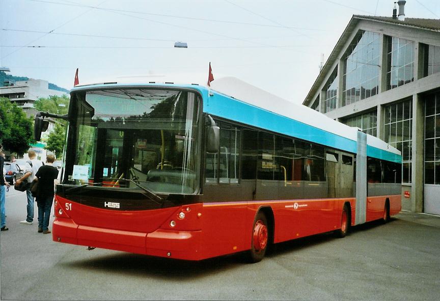 (107'620) - VB Biel - Nr. 51 - Hess/Hess Gelenktrolleybus am 1. Juni 2008 in Biel, Depot