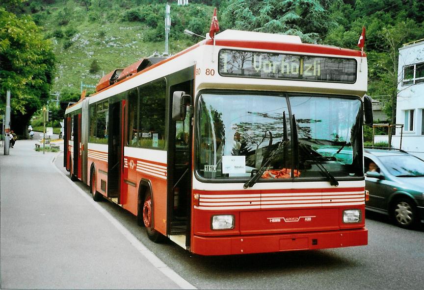 (107'719) - VB Biel - Nr. 80 - NAW/Hess Gelenktrolleybus am 1. Juni 2008 in Biel, Lndtestrasse