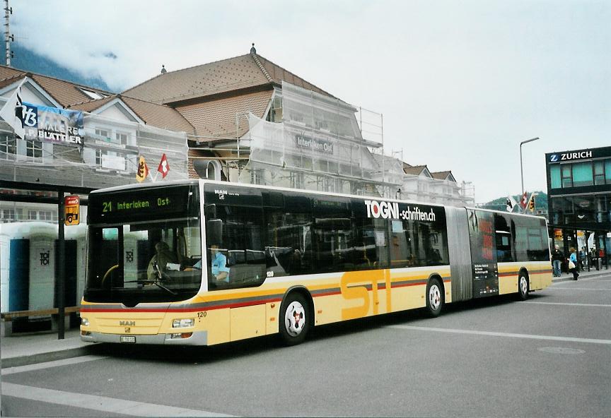 (107'926) - STI Thun - Nr. 120/BE 700'120 - MAN am 15. Juni 2008 beim Bahnhof Interlaken Ost